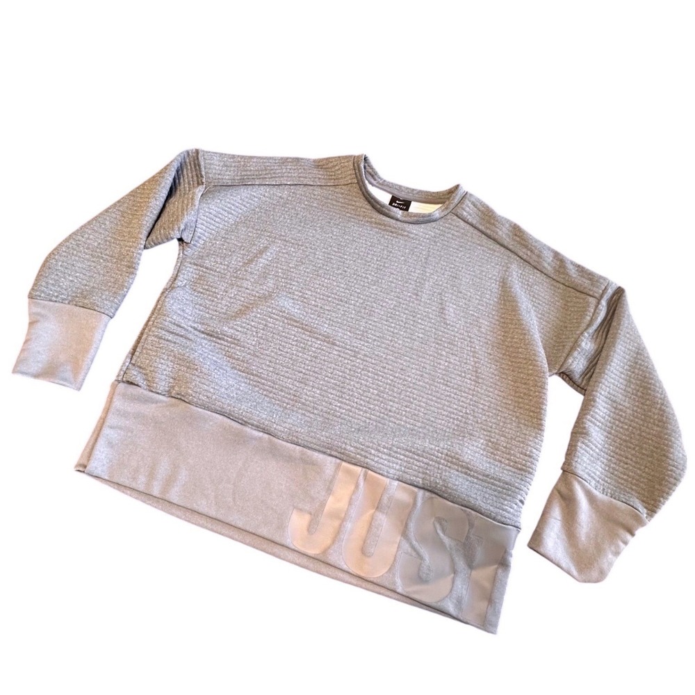 Nike Dri Fit Gray Textured Sweatshirt Just Do It Logo Women's Medium